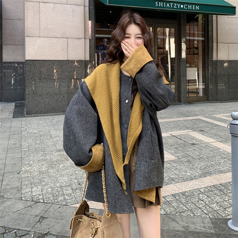 针织披肩灰色毛呢外套女春秋2025新款独特超好看流行爆款超火上衣,女装短外套,2C095