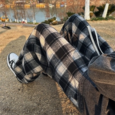 格子休闲裤男韩版潮流高街帅气直筒2024春季新款ins长裤K4956-P41，男装休闲裤，星座412-3