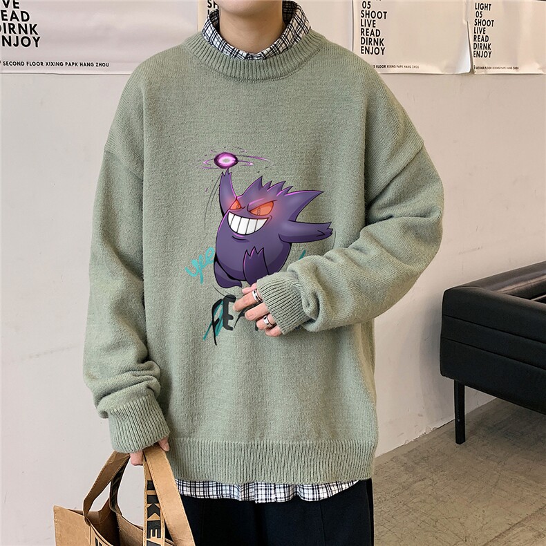 1港风新款宽松休闲中性情侣潮流印花毛衣男外套7633P48加绒P55,男装针织衫/毛衣,星座226-2