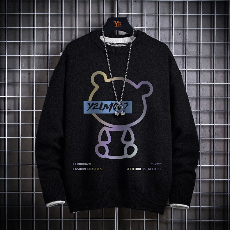 1日系圆领宽松中性情侣潮流大码M-5XL印花毛衣男7771P48加绒P55，男装针织衫/毛衣，星座226-2