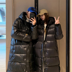 棉服女中长款过膝棉衣冬季韩版新款黑金加厚棉袄情侣外套C400-110图片