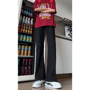 1506-1/K80171纽扣/P34黑色微喇弯刀牛仔裤男女提档高腰裤美式图片