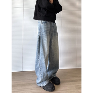 【现货】XZ612-K223-P55 美式宽松解构侧边开衩牛仔裤慵懒直筒裤图片