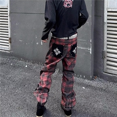 W10857-P53网图现货涂鸦撞色休闲牛仔裤宽松显瘦百搭直筒拖地裤，男装牛仔裤，星座1608