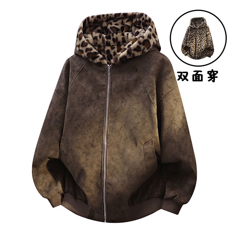 数据款座山雕荔枝纹双面穿PU皮豹加绒男女连帽棉衣PYM659P100,男装棉衣,电商A128