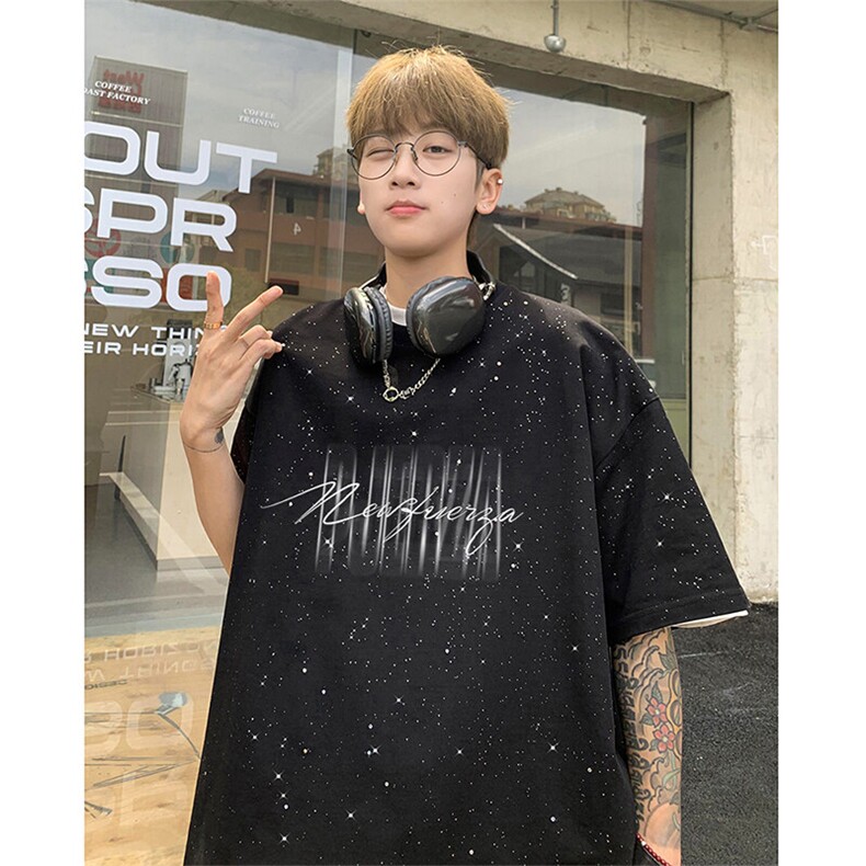 可48小时发货支持抖音得物来样二开美式满天星亮片短袖T恤MTX665,男装T恤,电商A486-1