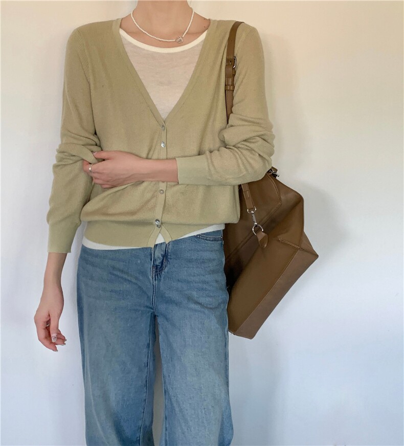 新款简约百搭长袖针织开衫女宽松休闲外套图片