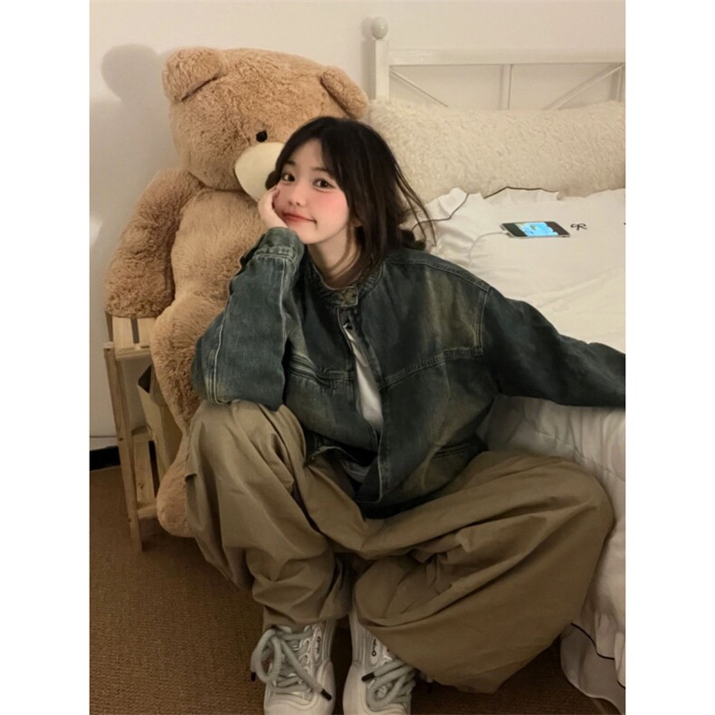 【有货】美式复古垫肩牛仔外套男女款高级感立领夹克JK05CC-特P68,男装夹克,星座1007（原301D）