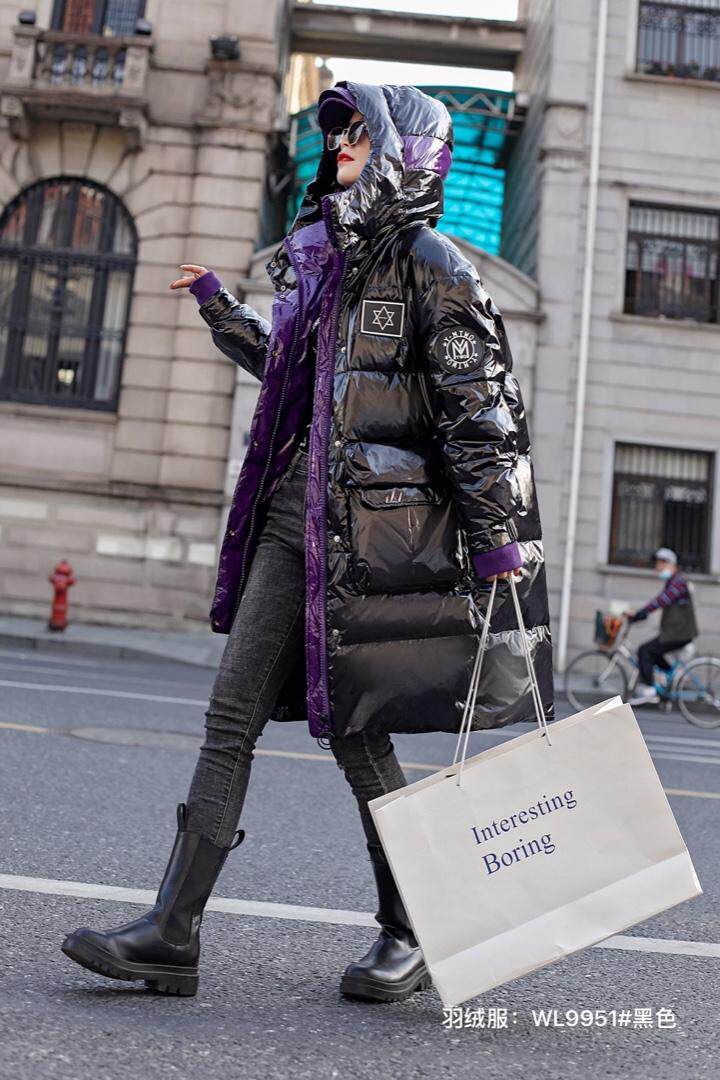 2021年冬季新款撞色韩版时尚显瘦中长款羽绒服现货大量供应，女装羽绒服，婉伦