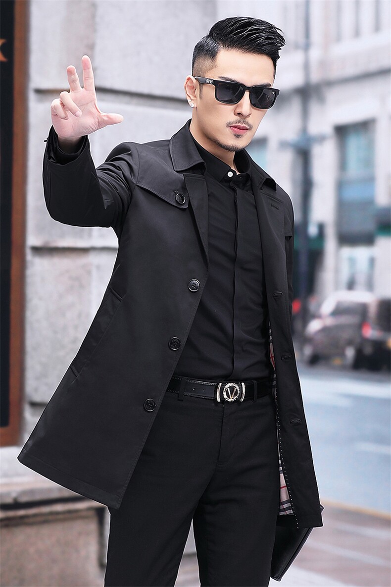 2023春秋款风衣男中长款外套中年男士商务休闲宽松时尚百搭上衣图片