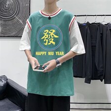 男圆领T恤宽松短袖假两件Q914P28，男装T恤，星座1116-2