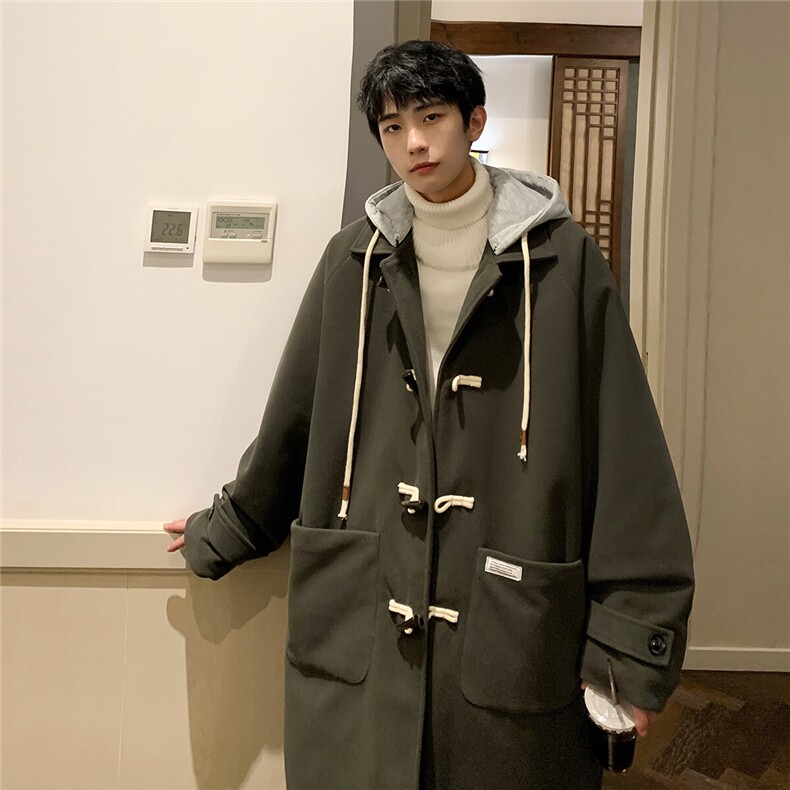1港风酒店牛角扣加棉呢大衣男可拆卸帽外套男FY8716P138控188图片