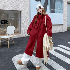 2025冬季新款加厚红色长款呢大衣203-9530-P215-K298，女装毛呢外套，浪娴服饰