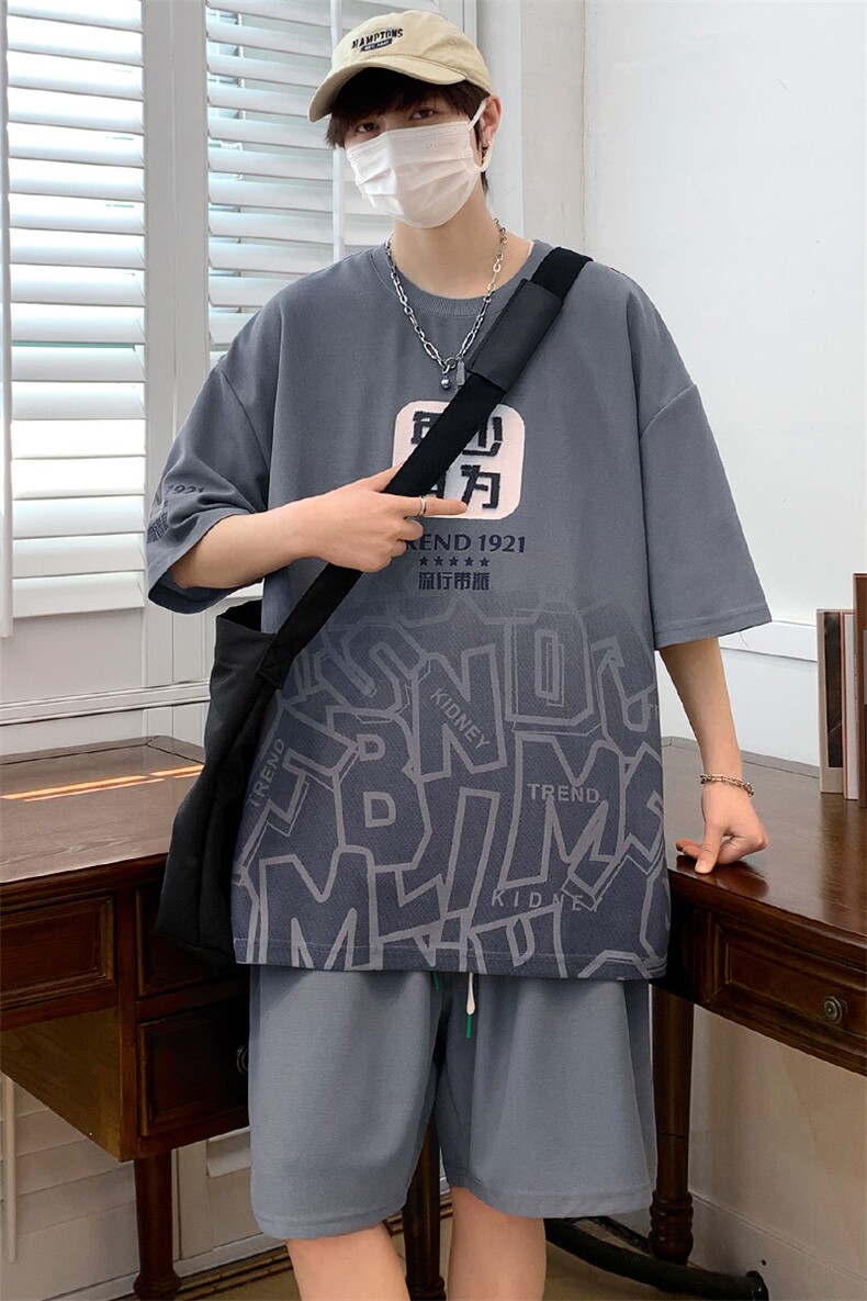 夏上新学生潮毛巾绣半袖套装时尚印花短裤T恤男女6639-P60控价88,男装T恤,电商A441-1