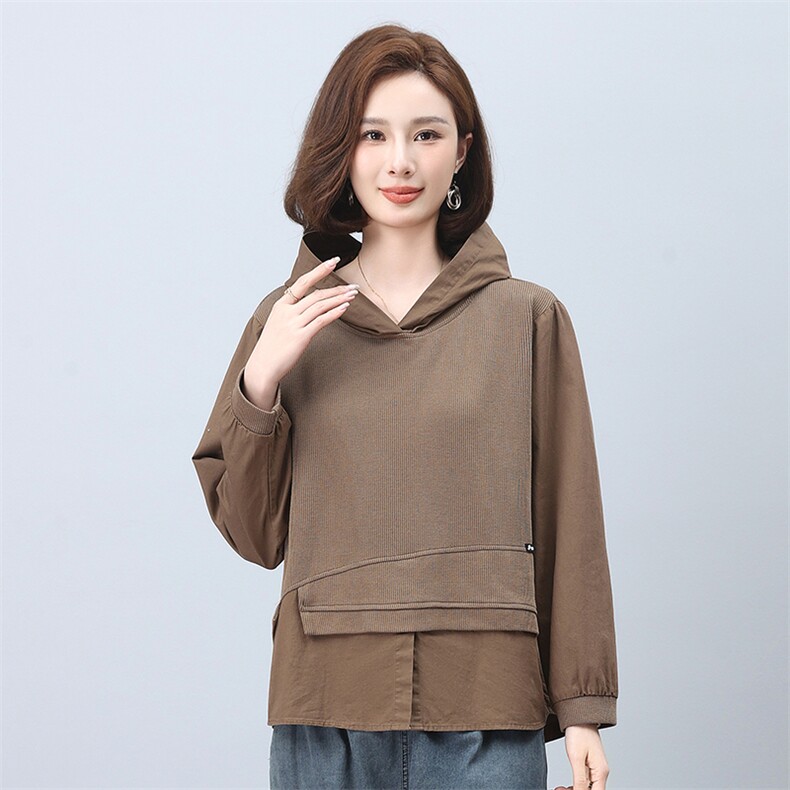 时尚宽松显瘦长袖连帽卫衣女秋冬季新款休闲百搭上衣外套6576,女装衬衫,叶笙衣