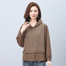 时尚宽松显瘦长袖连帽卫衣女秋冬季新款休闲百搭上衣外套6576，女装衬衫，叶笙衣