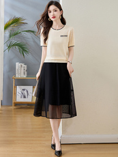 小香风时尚套装裙女2025夏新款气质显瘦减龄短袖上衣半身裙两件套，女装套装/套裙，欣贝拉