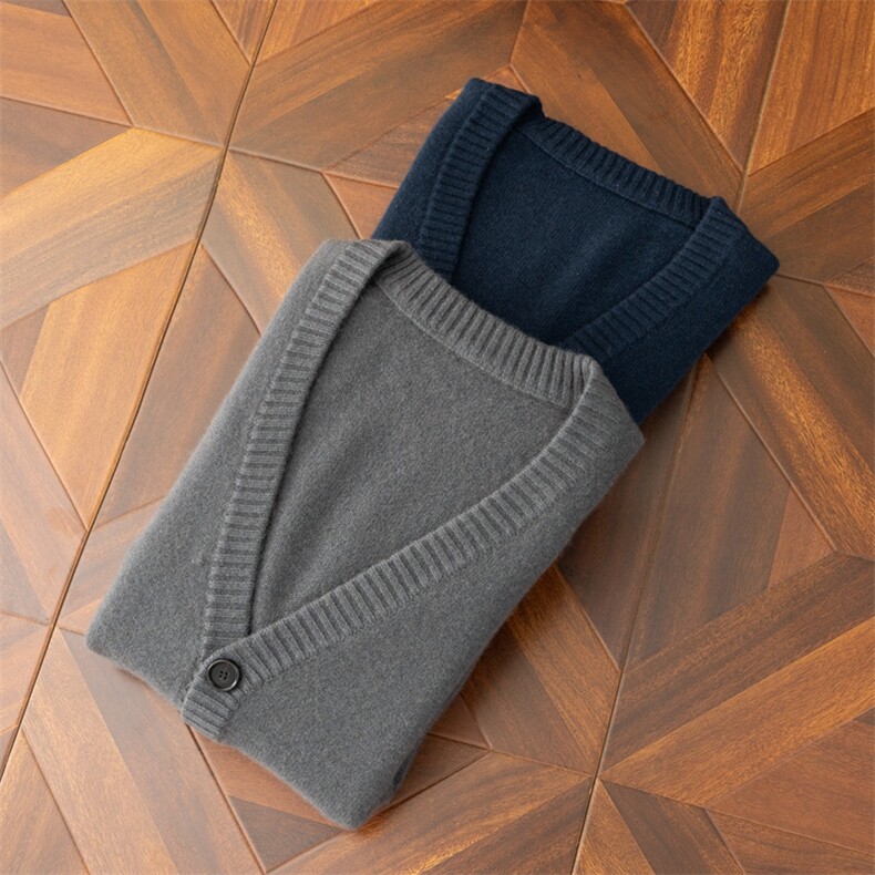 时尚男士秋季新款V领长袖羊绒开衫高品质保暖舒适经典百搭款型，男装羊绒开衫，米亚康羊绒