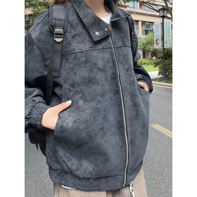 扎染短款立领pu皮夹克男秋季cleanfit美式潮牌正肩机车服外套HT25,男装夹克,星座516A