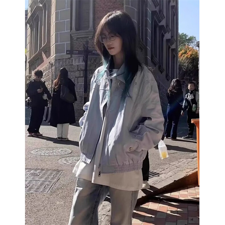 美式外套女2025春秋款新款翻领小个子撞色情侣潮牌上衣J549,女装短外套,星座1116A（原606A-3）