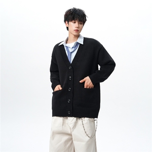 8XL-M大码V领开衫毛衣外套男日系复古宽松慵懒风针织衫KS002p55图片