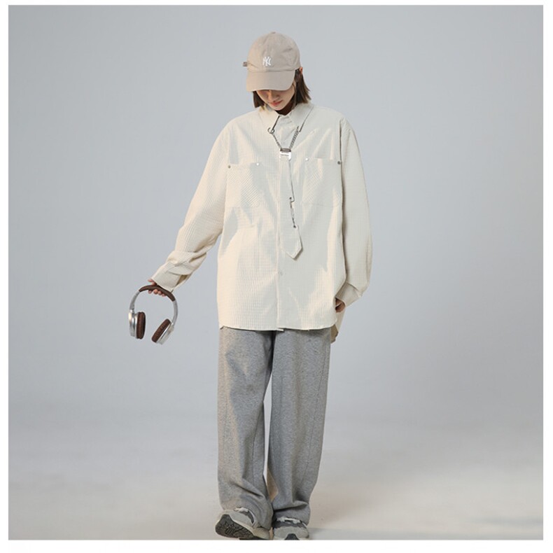 美式情侣玉米格宽松休闲长袖衬衫XZ225-3-CS01-P60控85,男装卫衣,星座225-3