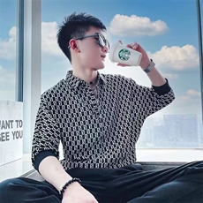 薄款冰丝拼接格子衬衫男士夏季修身痞帅翻领五分袖衬衣CS111，男装衬衫，星座1116A-2（原606A-1）