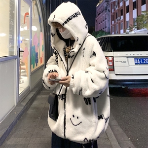 重磅羊羔绒外套男冬季加绒加厚韩版连帽棉服美式高街潮牌大码棉衣
