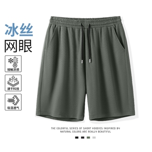 2025年夏季短裤中腰修身型直筒裤松紧微弹速干网眼短裤图片