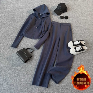 设计高级感休闲运动套装女秋冬新款气质减龄连帽卫衣直筒裤两件套图片