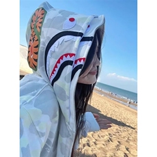 鲨鱼猿人外套街头刺绣拉链双帽迷彩嘻哈男女开衫拉链卫衣WT451，女装短外套，星座1116A（原606A-3）