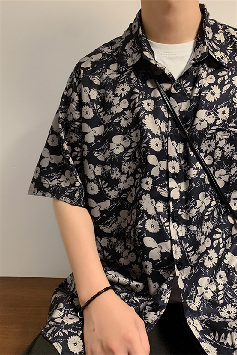 碎花短袖情侣同款衬衫上衣设计感复古衬衣外套DX101-特P30限价48,男装衬衫,电商A178