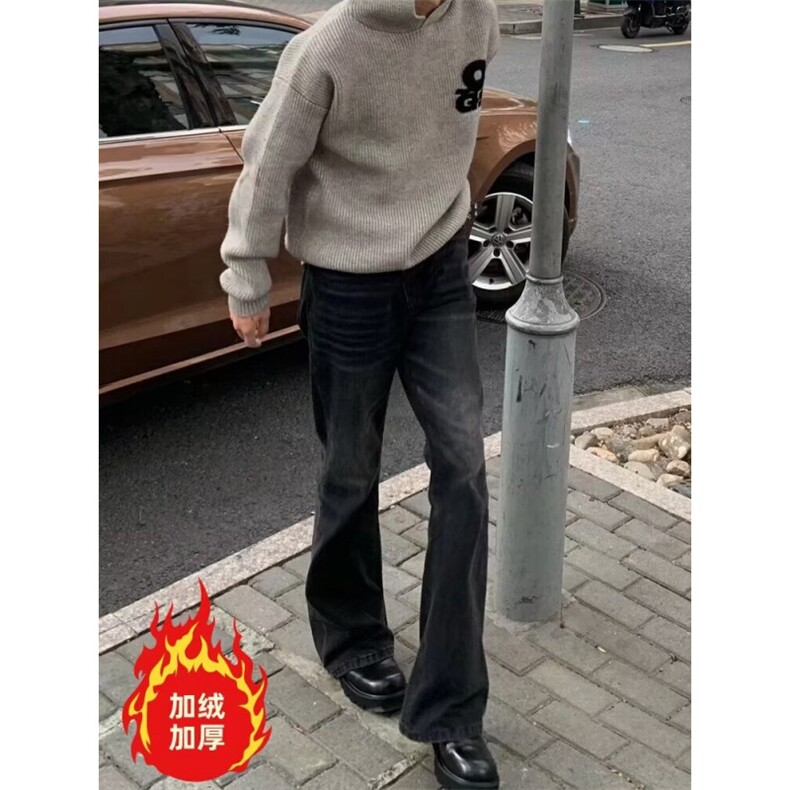 美式复古闪电裂纹牛仔裤加绒加厚直筒裤拖地阔腿裤K8002-P52网图,男装牛仔裤,电商B245