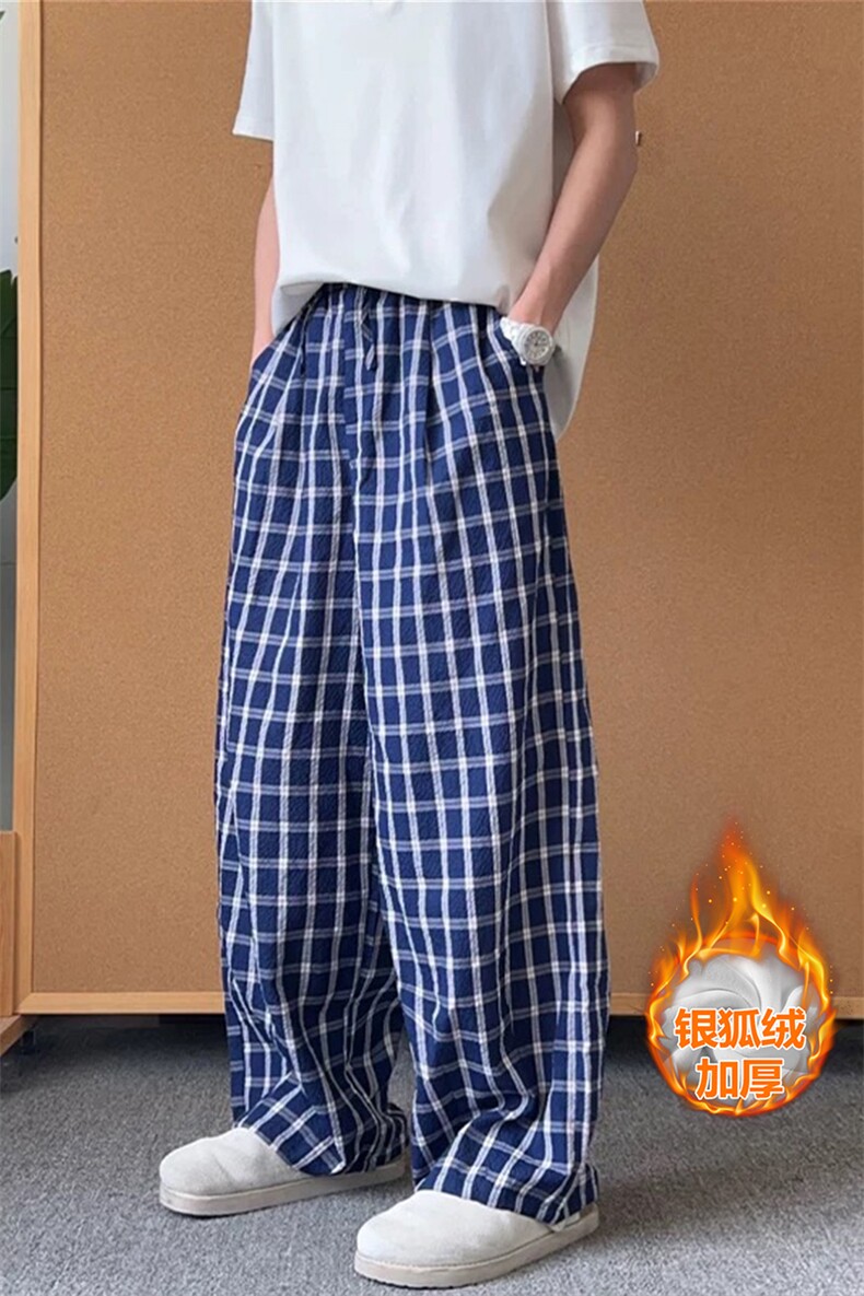 网图慎用保暖宽松格子裤银狐绒休闲阔腿裤K5628J加绒-特P38控68,男装棉衣,电商A001-1