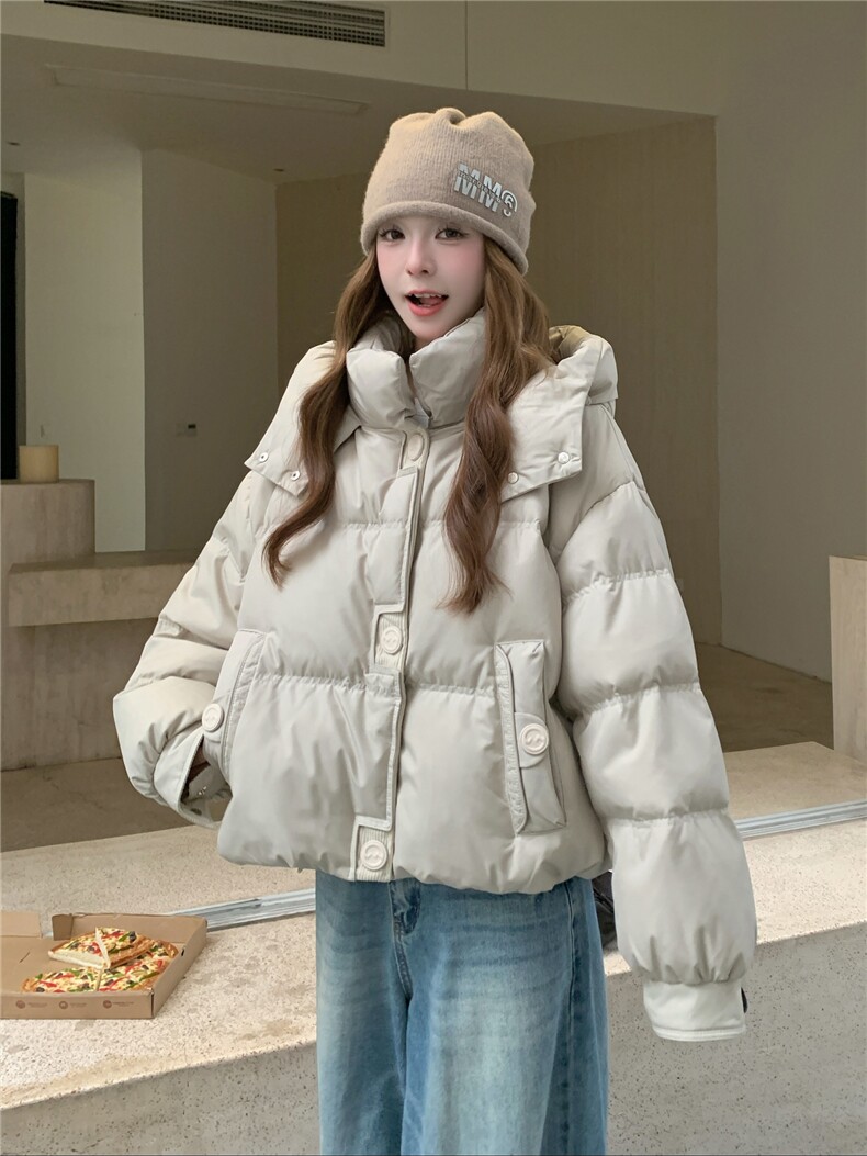 现货小个子连帽短款羽绒服女冬季新款白鸭绒洋气保暖外套面包服,女装羽绒服,网红馆