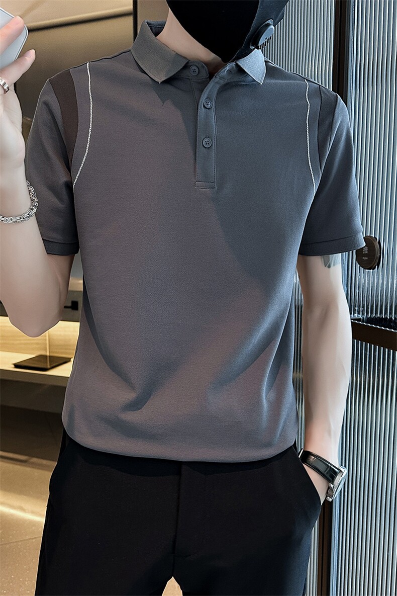 主推设计感夏季拼接半袖T恤翻领Polo衫潮流短袖体恤T0242-P50,男装T恤,电商D342