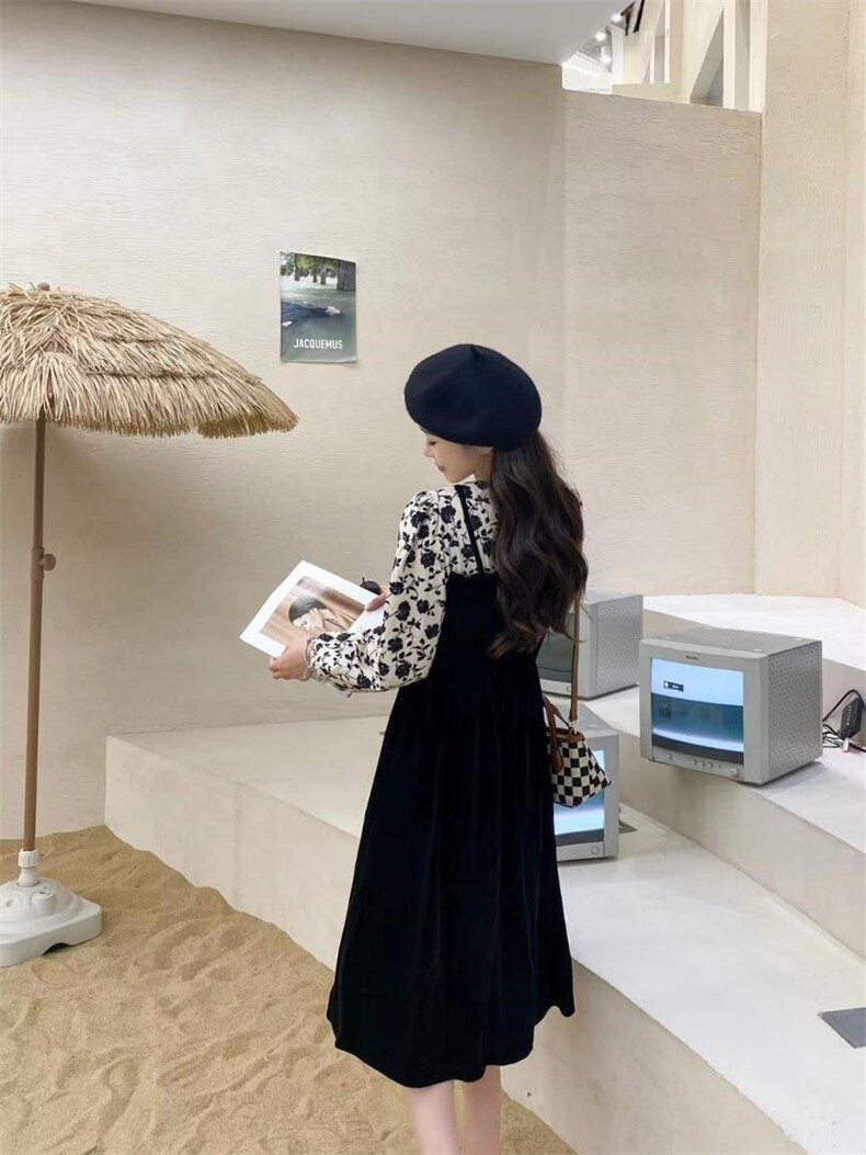 印花磨毛拼接丝绒裙，其它，Balance Studio