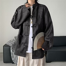 新中式男装风衬衫男短袖浮雕白色衬衣改良中山装外套CA2，男装衬衫，星座1116A-1（原606A）