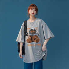 中性夏季新款美式潮宽松小熊印花情侣百搭短袖T恤T1010P25控38，男装T恤，A247A