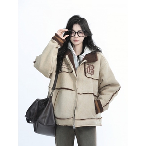 1506-1/MS80181/P54冬季加厚麂皮绒羊羔毛棉服棉袄夹克潮男女款图片