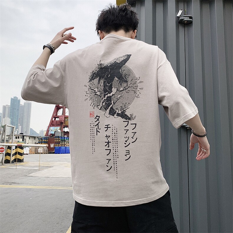 短袖T恤男夏季青少年潮流印花男士宽松百搭五分袖上衣DS342TP25,男装T恤,电商A102
