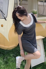 法式高级感黑色小香风连衣裙女夏2025新款赫本泡泡袖收腰修身裙子，女装连衣裙，C位