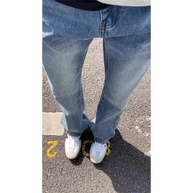 高腰直筒蓝色牛仔裤男女美式高街春夏款小众设计感宽松阔腿裤,男装牛仔裤,星座218-1（原230）