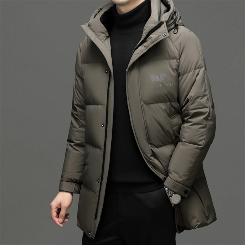 男装羽绒服白鸭绒中长款外套冬季新款男士青中年休闲加厚保暖上衣，男装羽绒服，电商B212（原钱塘6029）