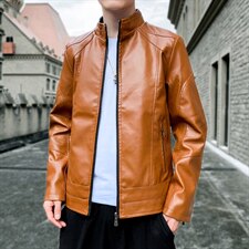 秋冬新款男皮夹克新潮休闲PU皮衣男装修身男士皮外套9912-P65，男装皮衣，电商A128