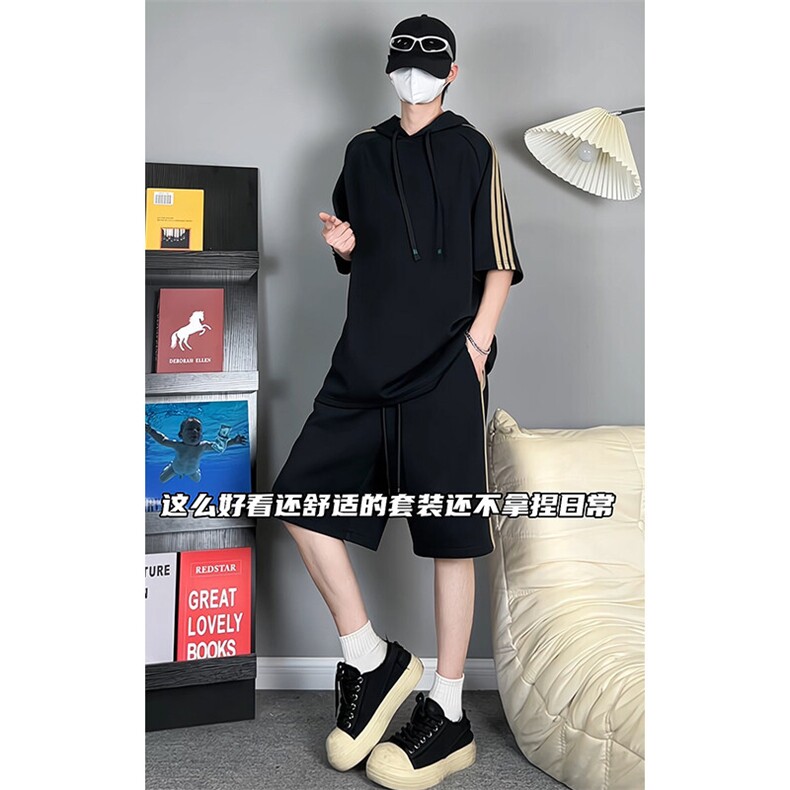 休闲运动连帽短袖套装上衣T3634特P31控59/裤子DK8608特P26控49,男装休闲套装,电商A007