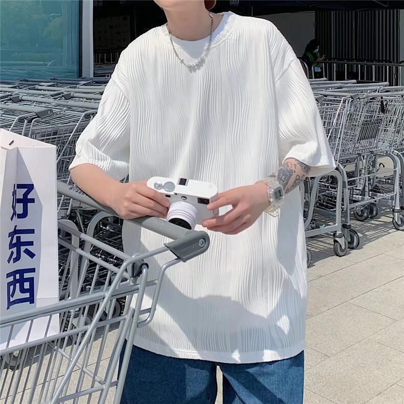 夏季短袖t恤男港风宽松百搭半袖休闲垂感透气圆领五分袖T3007P25，男装T恤，星座1116-2