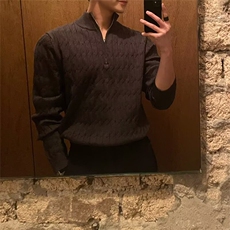 半高领拉链毛衣男高级慵懒感套头长袖针织衫时尚洋气百搭白色外套，男装针织衫/毛衣，星座506A