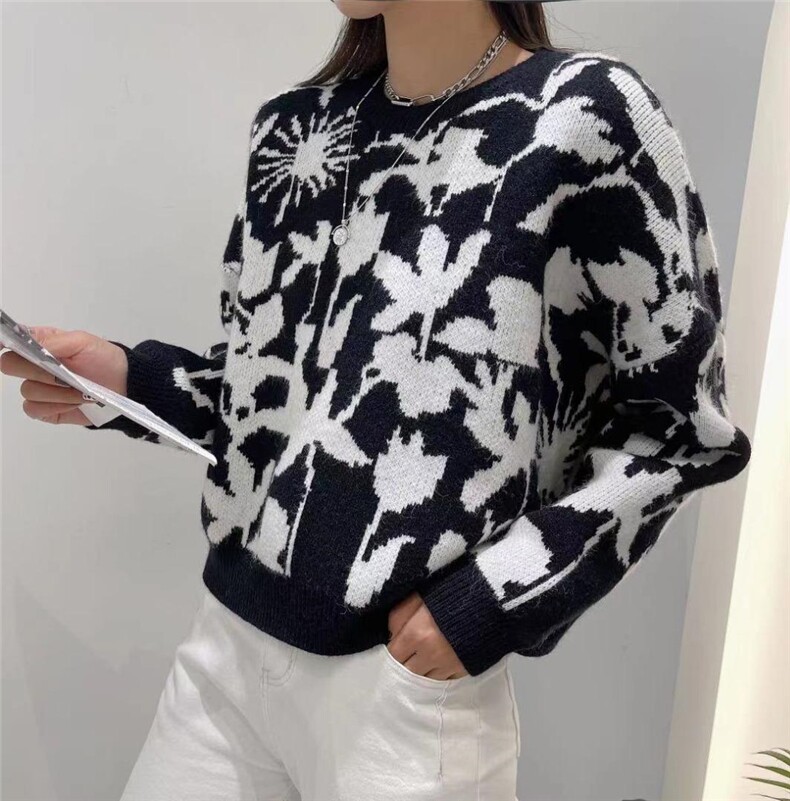 大版双色花毛衣，女装针织衫/毛衣，SHANGCHUN·W 汪尚春