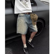 夏季新款美式水洗做旧破洞牛仔短裤男宽松直筒五分裤A5125-P40，男装牛仔裤，星座208-5